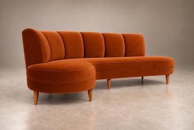 Brazilian Modern Curved Sofa in Burnt Sienna Mohair Velvet Brazil 1950s