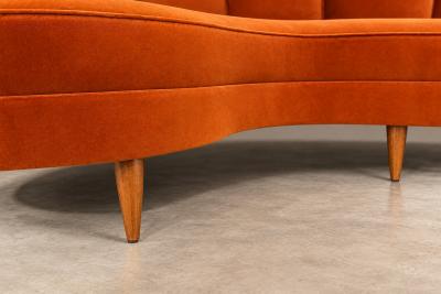 Brazilian Modern Curved Sofa in Burnt Sienna Mohair Velvet Brazil 1950s