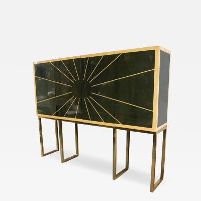 Cabinet on Bronze Stand Monumental Exquisite Sunburst Design