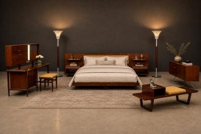 Carlo Hauner Carlo Hauner for Forma Rosewood Bed with Nightstands 1950s Lot 368 369A