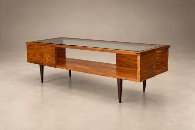 Carlo Hauner Caviuna Wood Glass Display Coffee Table Brazil 1950s