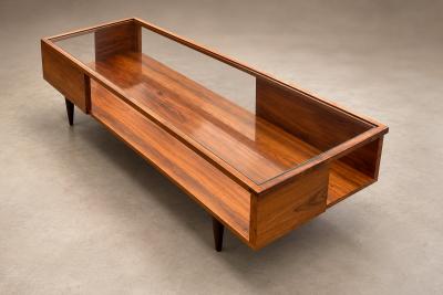 Carlo Hauner Caviuna Wood Glass Display Coffee Table Brazil 1950s