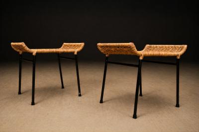 Carlo Hauner Pair of Caned Stools with Iron Frame by Carlo Hauner Forma Lot 851C