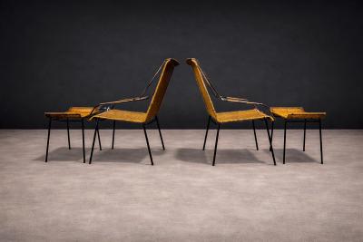Carlo Hauner Set of Two Armchairs with Stools in Cane Iron Carlo Hauner Lot 232 851