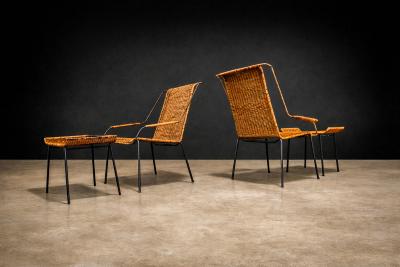 Carlo Hauner Set of Two Armchairs with Stools in Cane Iron Carlo Hauner Lot 232 851
