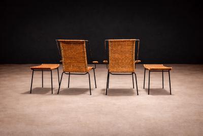 Carlo Hauner Set of Two Armchairs with Stools in Cane Iron Carlo Hauner Lot 232 851