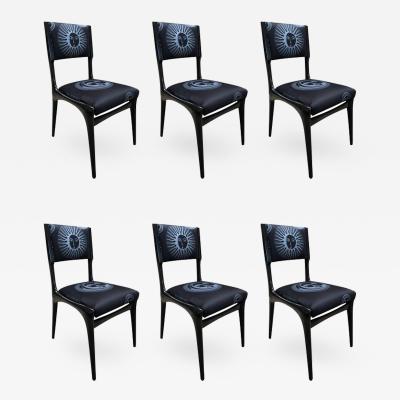 Carlo de Carli Carlo de Carli Chairs Set of Six Reupholstery with Fabric by Fornasetti