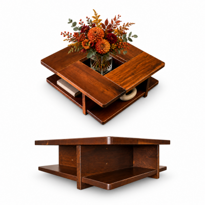 Casa Finland Imbuia Coffee Table with Vase Opening Display Shelves 1960s