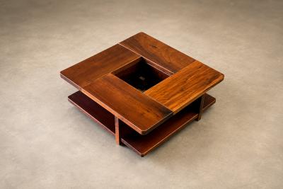 Casa Finland Imbuia Coffee Table with Vase Opening Display Shelves 1960s