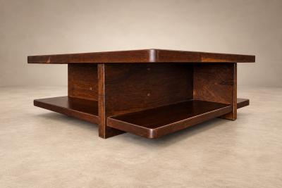 Casa Finland Imbuia Coffee Table with Vase Opening Display Shelves 1960s