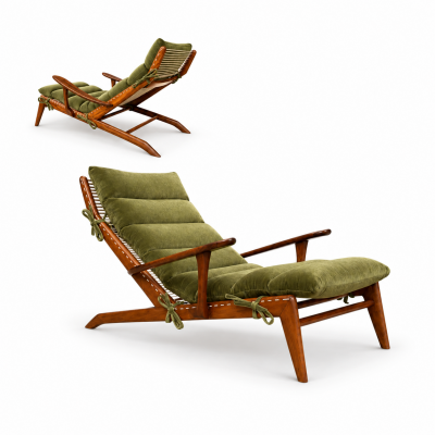 Cavi na Moss Olive Velvet Chaise Lounge by Pierre Weckx Brazil 1950s