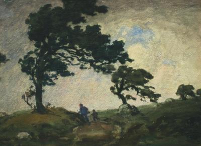 Charles L A Smith Figures Beneath Windswept Trees
