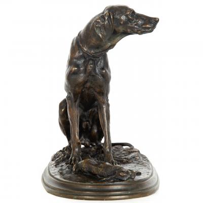 Chien Braque Assis Gardant un Lapin Pierre Jules Mene