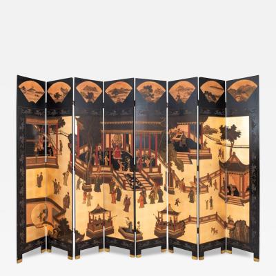 Chinese Export Eight Panel Lacquered Coromandel Screen