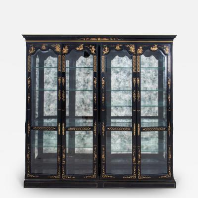 Chinoiserie Display Cabinet Hand Gilt Black Lacquered Wood Vitrine