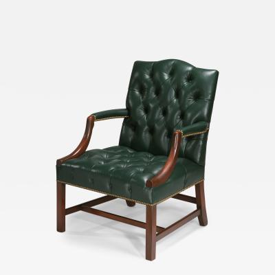 Chippendale Style Mahogany Tufted Open Armchair with Brass Nail Trim