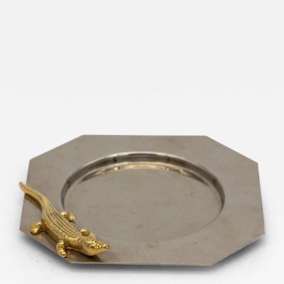 Chrome Ashtray with Brass Alligator Late 20th Century