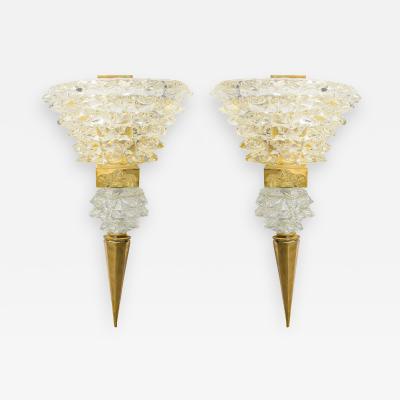 Contemporary Pair of Murano Rostrato Glass Sconces Manner of Barovier Toso