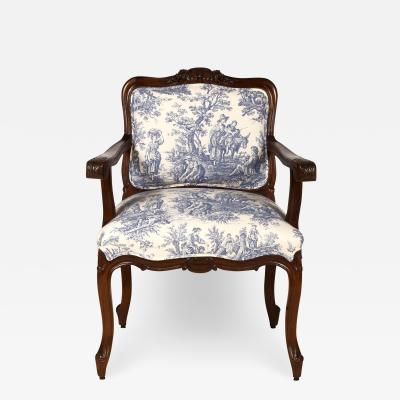 Country French open armchair Walnut Chinoiserie Palace Fabric France 1870 s