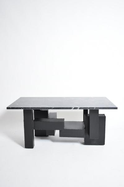 Cubist iron and marble coffee table 1980s 