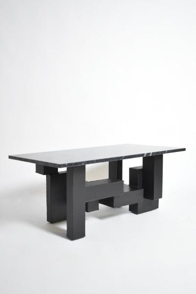 Cubist iron and marble coffee table 1980s 