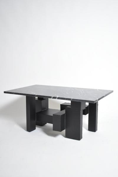 Cubist iron and marble coffee table 1980s 