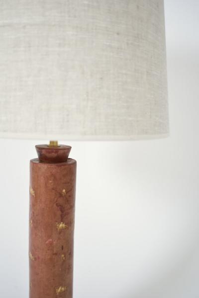 Cylindrical red leather covered lamp 1940s 