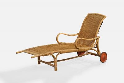 Danish Designer Chaise Longue with Bamboo Rattan and Metal Denmark 1930s