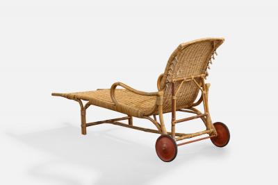 Danish Designer Chaise Longue with Bamboo Rattan and Metal Denmark 1930s