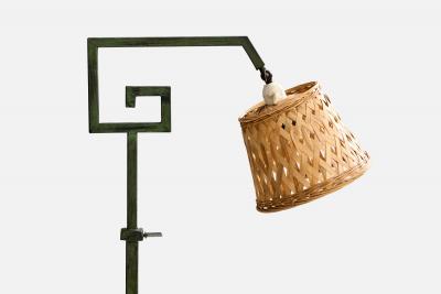Danish Designer Floor Lamp with Iron and Rattan Denmark 1940s