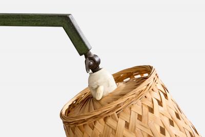 Danish Designer Floor Lamp with Iron and Rattan Denmark 1940s