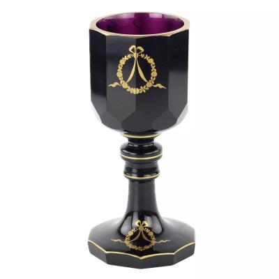 Decagonal Goblet In Purple Crystal With Gilt Decoration St Petersburg