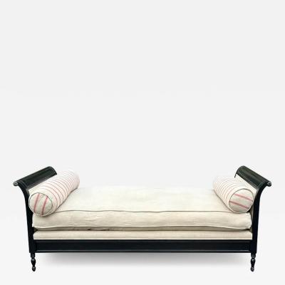 Directories Style Black Lacquer Linen Down Chaise Lounge Daybed
