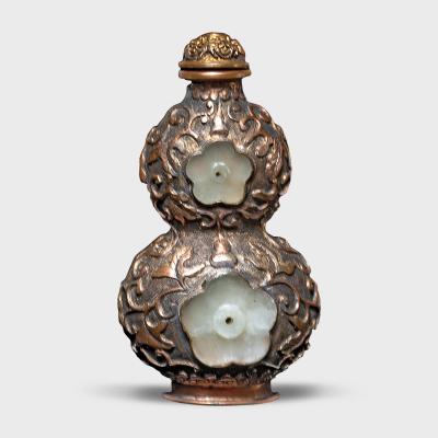 Double Gourd Repouss Snuff Bottle with Jade Buttons
