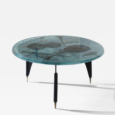 Duilio Dube Barnab Rare coffee table with very thick ground crystal back painted top 