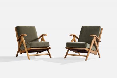 Dutch Designer Lounge Chairs with Oak and Velvet Netherlands 1950s