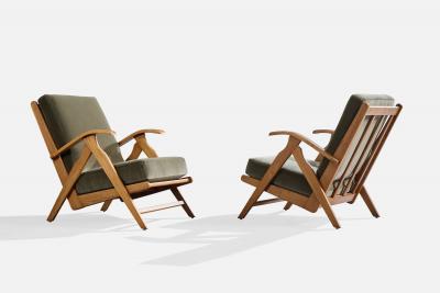 Dutch Designer Lounge Chairs with Oak and Velvet Netherlands 1950s