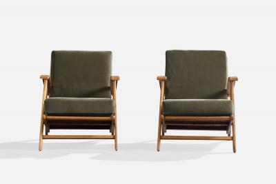 Dutch Designer Lounge Chairs with Oak and Velvet Netherlands 1950s