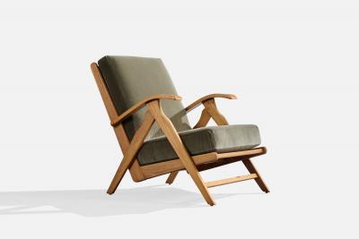 Dutch Designer Lounge Chairs with Oak and Velvet Netherlands 1950s
