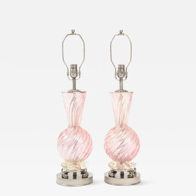 Ercole Barovier Barovier Pale Pink Murano Glass Lamps