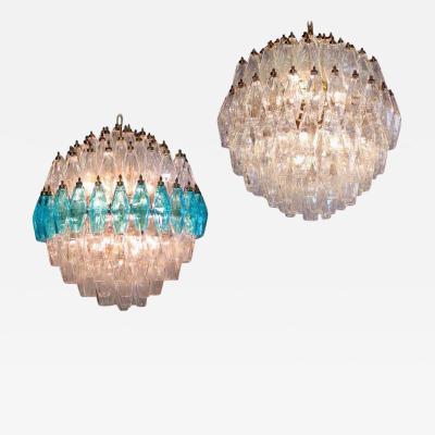 Exceptional Pair of Spherical Poliedri Chandeliers Murano