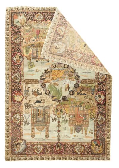 Fine Antique Persian Pictorial Tabriz Rug 58 x 86