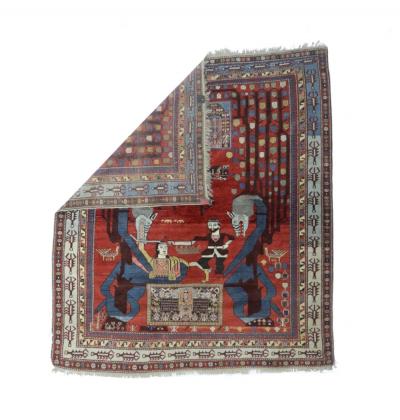 Fine Antique Shirvan unusual pictorial design Rug 4 11 x 5 7 
