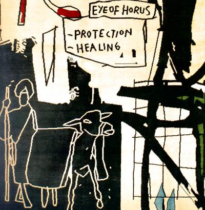 Fine French Wool Rug After Basquiat 6 8 x 9 8 