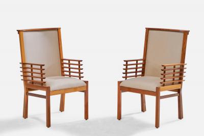 Finnish Designer Armchairs with Walnut Fabric Finland 1950s