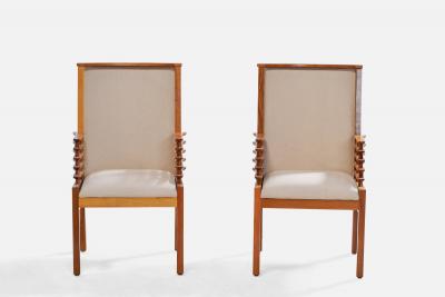 Finnish Designer Armchairs with Walnut Fabric Finland 1950s