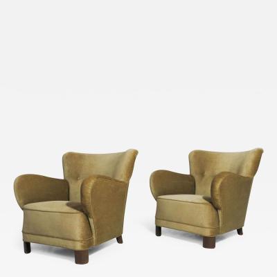 Flemming Lassen 1940s Scandinavian Mohair Lounge Chairs