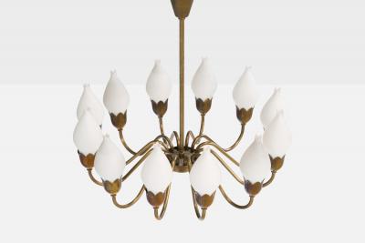 Fog Morup Chandelier with Brass and Glass Denmark 1950s