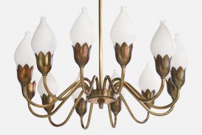 Fog Morup Chandelier with Brass and Glass Denmark 1950s