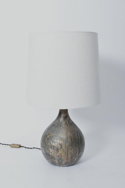 Foliage pattern painted glass lamp 1960s 